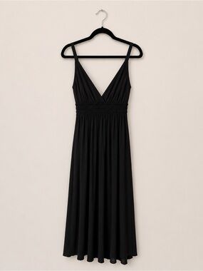 Old Navy Black V-Neck Open Back Midi Dress Size L